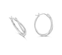 Silver 1/10ct Lab Grown Diamond Oval Hoop Earrings - F9818
