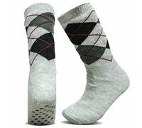 Silver® 1 Pair Men's Warm Thermal Slipper Socks - Fur Lined Anti Slip Gripper Argyle & Fairisle Pattern - Extra Warmth Winter Fleece Calf Socks, Size UK 6-11 (Grey Argyle)