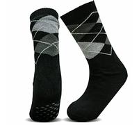 Silver® 1 Pair Men's Warm Thermal Slipper Socks - Fur Lined Anti Slip Gripper Argyle & Fairisle Pattern - Extra Warmth Winter Fleece Calf Socks, Size UK 6-11 (Black Argyle)