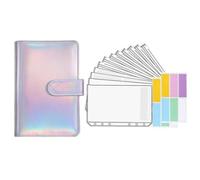 (silver) 1 Set Budgets Planner Handbook Transparent Pockets Waterproof Faux Leather Receipt Coupon Cash Envelope Binder Office Supplies
