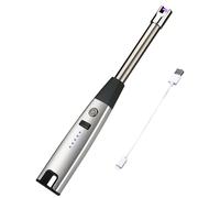(Silver) 1 Set Electronic Igniter Multi-purpose Windproof Usb Rechargeable Power Display Safety Protection Igniting Long Kitchen Gas Stove Arc Pulse Igniter Ou