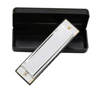 Silver 10 Hole 20 Tone Blues Harmonica Key OfC Mouth Organ With Black Storage Box