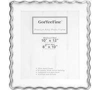 Silver 10x12'' Heavy-Duty Zinc Alloy Picture Frames with Acid Free Mat for 8x10'',Wave Design Silver Picture Frame with Black Premium Velvet Backing,for Desktop and Wall Hanging.