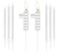 Silver 11th Birthday Number Candles, Girls & Boys Decorations, Happy Birthday Cake Topper