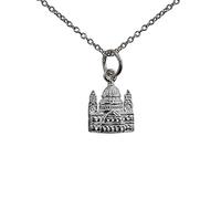 Silver 11x10mm solid St. Paul's Cathedral Pendant with a 1mm wide rolo Chain 20 inches