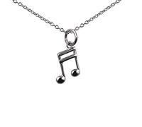 Silver 11x7mm Semi Quaver musical note Pendant with a 1mm wide rolo Chain 24 inches