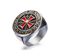 (Silver, 12) Knights Templar Rings For Men, Stainless Steel Crusader Cross Biker Ring