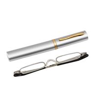 (silver, +125) Ultra-Light Mini HD Reading Glasses with Spring Frame and Portable Pen Holder for the Elderly