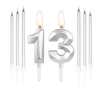 Silver 13th Birthday Cake Candles, Number 13 Set with 6 Long Candles, Cake Decorations for Parties & Anniversaries