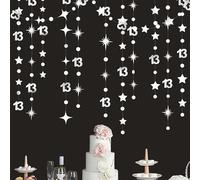 Silver 13th Birthday Decorations Number 13 Circle Dot Twinkle Star Garland Metallic Hanging Streamer Bunting Banner Backdrop Girls Boys 13 Years Old Birthday Thirteen Official Teenager Party Supplies