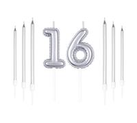 Silver 16 Candles Set - Long Candles for 16th Birthday Party, Wedding or Anniversary