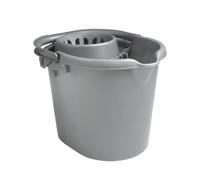 Silver 16 Litre Mop Bucket With Wringer - Durable Plastic Cleaning Bucket With Handle & Pour Spout For Household, Commercial, And Industrial Floor Cleaning