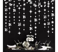 Silver 18th Birthday Decorations Number 18 Circle Dot Twinkle Star Garland Metallic Streamer Banner Backdrop for Girls Boys Happy 18th Birthday Time to Adult Cheers to 18 Years Old Anniversary Party