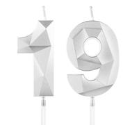 Silver 19th Birthday Candles, Number 19 Happy Birthday Candles, Silver Cake Topper Decorations for Birthday Party, Wedding Anniversary Celebration Supply for Men Women (Age 19)