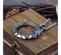 (silver) 2024 New High Quality Viking Self Devourer Ouroboros Valknut Guardian Rune Dragon Pendant Viking Necklace