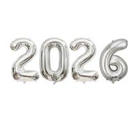 Silver 2026 Happy New Year Balloon, 32 Inch 2026 Inflatable Number Balloons Set for New Year Decoration Christmas Graduation Birthday Anniversary Party Decor Supplies.