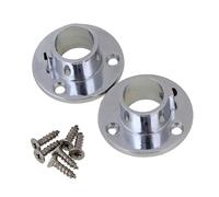 Silver 20mm OD Wardrobe Closet Hanging Flange Rail Rod End Support Holder Bracket Set of 2