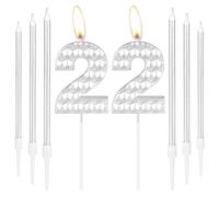 Silver 22nd Birthday Decorations - Girls & Boys, Happy Birthday Number 22 Candles, Cake Toppers for Men, Women & Parties