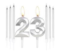 Silver 23rd Birthday Cake Candles, 6pcs Long Number 23 Candles, Cake Decorations for Party & Anniversary