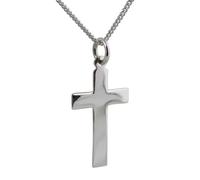 Silver 24x14mm plain flat latin Cross with a 1.3mm wide curb Chain 18 inches