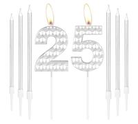 Silver 25th Birthday Decorations - 25 Candles, Cake Topper for Girls & Boys, Happy Birthday Party & Wedding Anniversary