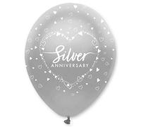 Silver 25th Wedding Anniversary Latex Balloons - All-Around Print | Adult Anniversary Party Décor | Decorative Balloons