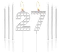 Silver 27th Birthday Decorations - Girls & Boys Birthday Number 27 Candles, Cake Toppers for Women, Men, Parties & Anniversaries