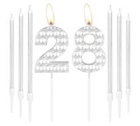Silver 28th Birthday Decorations - Girls & Boys, Happy Birthday Number 28 Candles & Cake Toppers