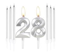 Silver 28th Birthday Wedding Cake Candles, 6pcs Long Number 28 Candles, Cake Decorations