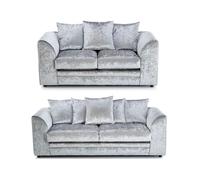 (Silver, 3 + 2 seater) Leo Crushed Velvet 3 & 2 Seater Sofa Set