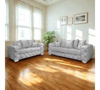 (Silver, 3+2-Seater Sofa) Plush Velvet 3 & 2 Seater Sofa Set | Ashton Scatter Back | 5 Seater Corner Sofa