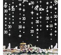 Silver 30th Birthday Decorations Number 30 Circle Dot Twinkle Star Garland Metallic Streamer Banner Backdrop for Mens Womens Happy Dirty Thirty Cheers to 30 Years Old 30th Anniversary Party Supplies