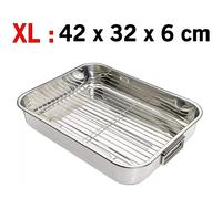 (Silver - 31746, X- Large (42 x 32 x 6)) StainlessSteel Roasting TinTray OvenPan Grill Rack