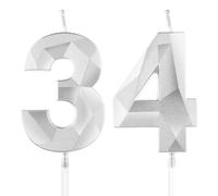 Silver 34th Birthday Candles, Number 34 Happy Birthday Candles, Silver Cake Topper Decorations for Birthday Party, Wedding Anniversary Celebration Supply for Men Women (Age 34)