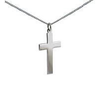 Silver 34x19mm plain flat latin Cross with a 1.3mm wide curb Chain 18 inches