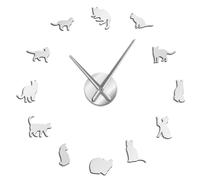 (silver, 37 inch) Silhouette Cats Wall Art Kittens DIY Giant Wall Clock