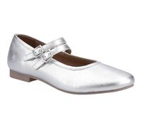 (Silver, 4 (Adults')) Hush Puppies Nancy Mary Jane Leather Women's Silver Flats