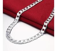 (silver, 45cm) S925 Sterling Silver 16/18/20/22/24 Inch 8mm Flat Sideways Figaro Chain Necklace For Woman Man Fashion Wedding Jewelry