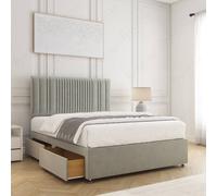 (Silver, 4ft Small Double (with Mattress))) Florence Plush Velvet Divan Double Bed with 2 Storage Drawers 24” Headboard Mattress