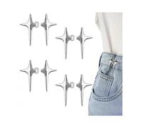 (Silver) 4Pairs Jeans Buttons Pins,Four-Pointed Star Design Tighten Waist Buttons,Adjustable and No Sew Metal Trouser Waist Tightener