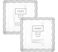 Silver 5x5'' Metal Picture Frame Set of 2,with Acid Free Mat for 4x4'',Advanced Wavy Border Design,Real Glass Panel and Premium Velvet Backing,for Desktop Display and Wall Decor