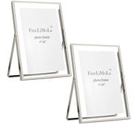 Silver 5x7'' Floating Frame 2Pack For Picture Sizes 3.5x5'', 4x6'', Beaded Thin Metal Edge Frames 5x7'' Silver, Adjustable Tabletop/Shelf Photo Frame, Classy Wedding Gift Frame for Home,Office Decor