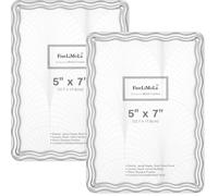 Silver 5x7'' Metal Picture Frame Set of 2,Advanced Wavy Border Design,with Real Glass Panel and Premium Velvet Backing,for Tabletop and Wall Mounting
