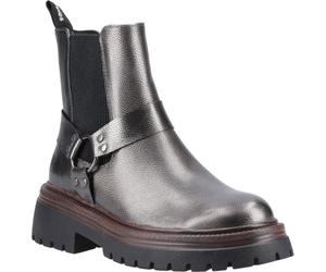 (Silver, 6 (Adults')) Hush Puppies Raye Leather Women's Pewter Flat Chelsea Boots