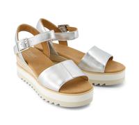 (Silver, 6 (Adults')) TOMS Diana Leather Women's Silver Wedges