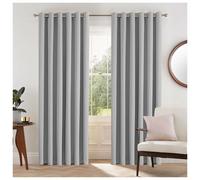 (Silver, 66" width x 72" drop - 168cm width x 183cm drop.) Thermal Blackout Plain Eyelet Ring Top Curtains