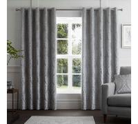 (Silver, 66 x 90 Inch) Curtina Chateau Damask Embossed Eyelet Lined Curtains