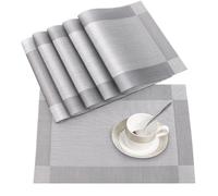 (Silver, 6PCS) Time to Sparkle PVC Placemats + 6pcs Coasters Place Cup Coffee Mats Kitchen Non slip Wipe Clean Table Mats Heat-resistant Dinning