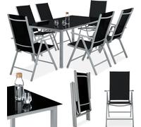 (silver) 7 Piece Garden Furniture Set Table Folding Chairs 6 Seater Outdoor Dining Patio