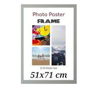 Silver 71 x 51 cm Poster Frames - Large MDF Wooden Frames 51x71 cm - Both Ways Wall Hanging Wall Gallery Living Room Photo Picture Frame With Shatterproof Perspex Sheet